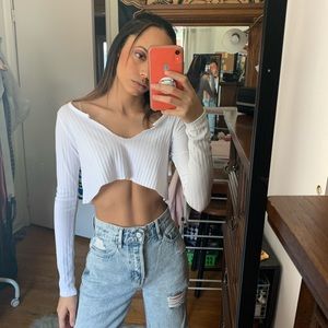 Raw Edge Long Sleeve Crop Top